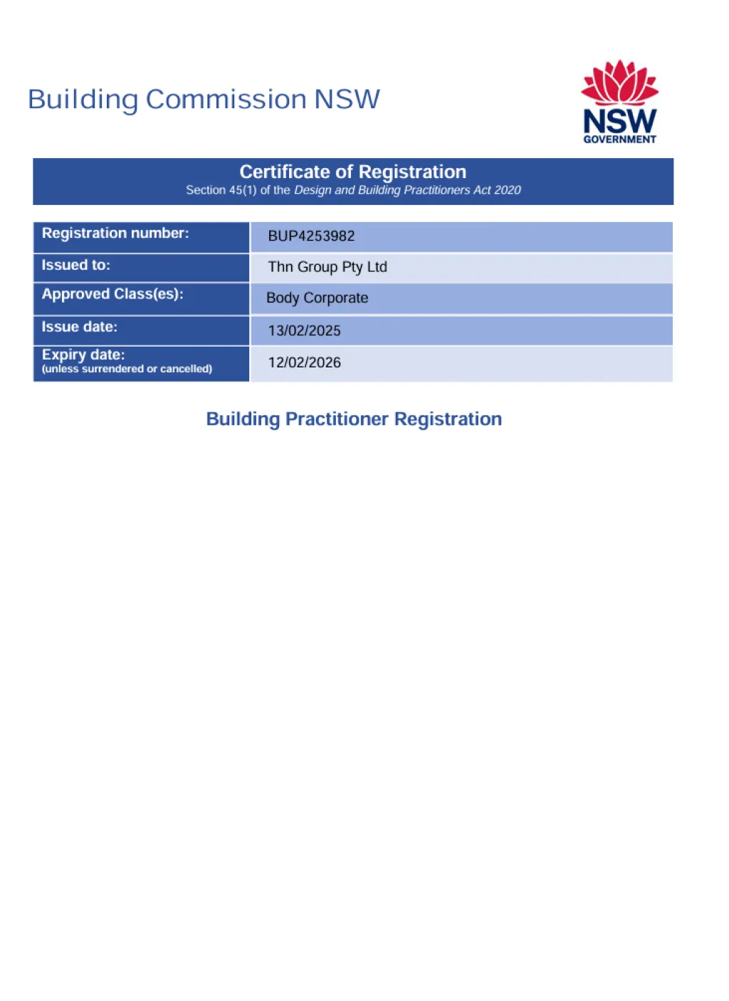 Certificate Of Registration - Building commission NSW