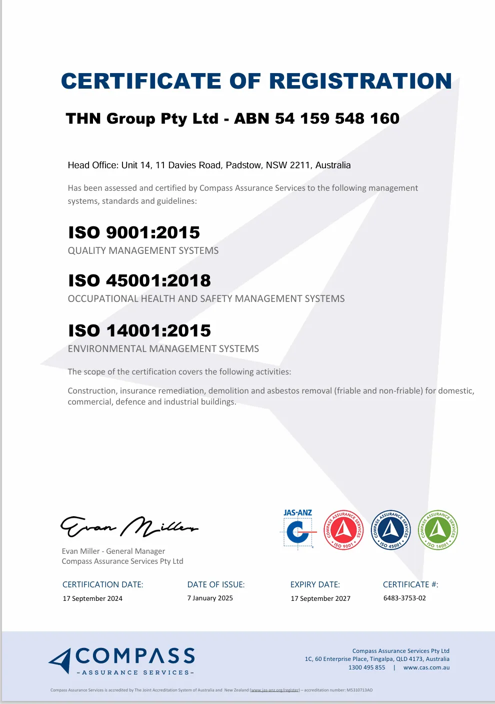 Certificate Of Registration - COMPASS ASSURANCE SERVICES