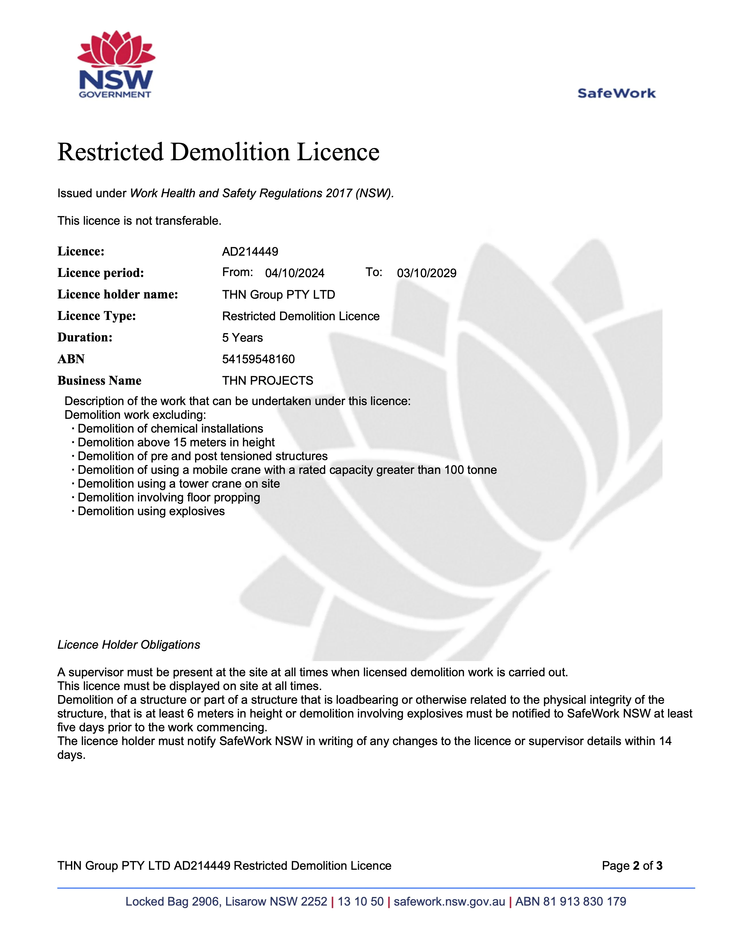 SafeWork NSW Restricted Demolition License