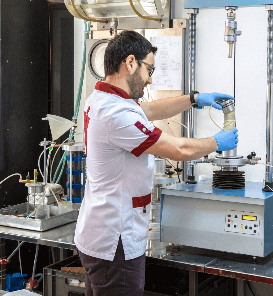 A professional working on a lab