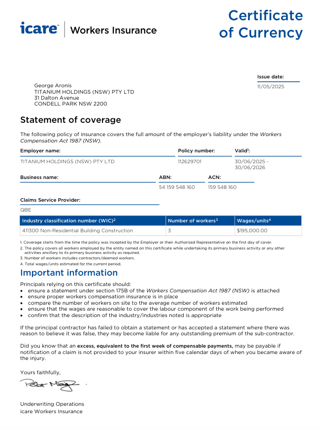 Certificate Of Currency - icare workers insurance