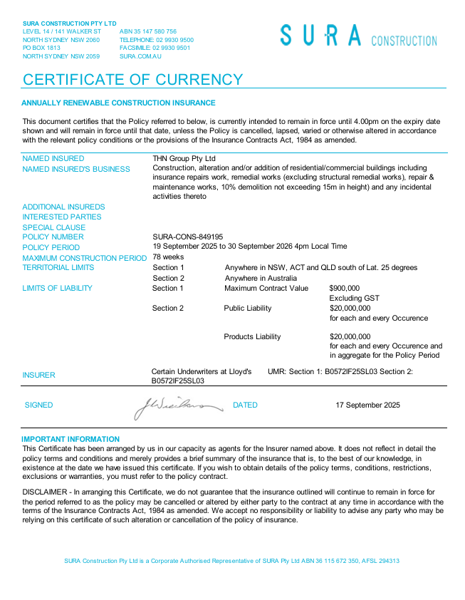 Certificate Of Currency - Sterling Insurance